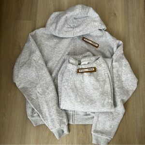 Skims Cotton Fleece Classic Zip Up Hoodie and Jogger in Light Heather Grey sz XS
